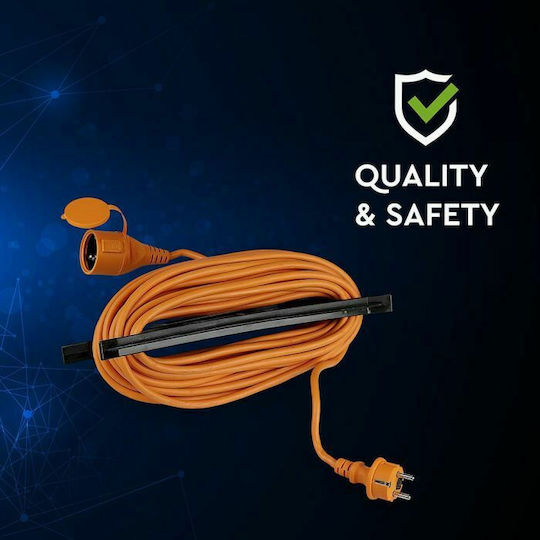 V-TAC VT-3002-15 Удължителен кабел с прекъсвач с дължина 15м с диаметър 3 x 1.5mm² Waterproof Оранжев