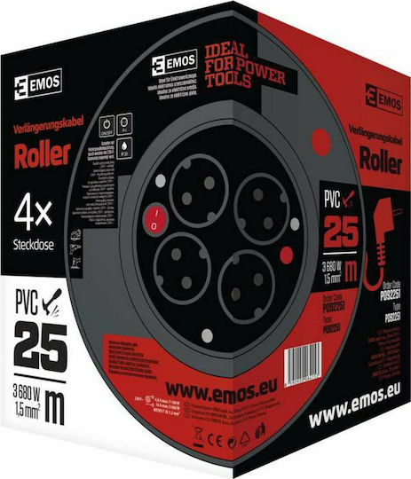 Emos Closed Type Extension Reel Cord 3 x 1.5mm²/25m Black