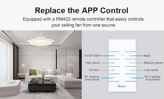 Sonoff iFan03 Smart Switch 1 Καναλιού Wi-Fi & RF 5A με Τηλεχειριστήριο SNF-IFAN03
