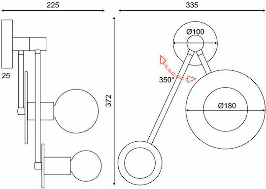 Aca Clock Modern Lamp Wall with Socket E27 Black 18x23x18cm