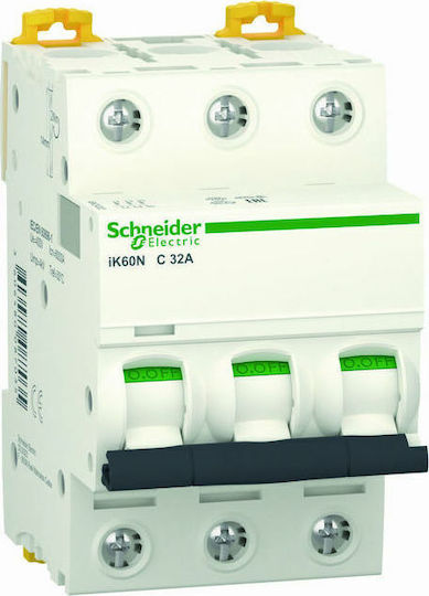 Schneider Electric Acti 9 iK60N 3-Poles Automatic Circuit Breaker 32A 6kA Καμπύλης C A9K24332