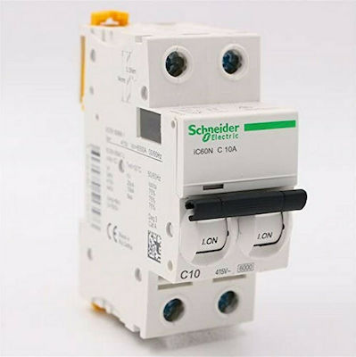 Schneider Electric Acti 9 iC60N 2-Poles Automatic Circuit Breaker 10A C10A 6kA 230V A9F74210