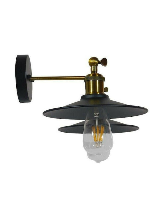 GloboStar Industrial Wall Lamp with E27 Socket Black 21cm