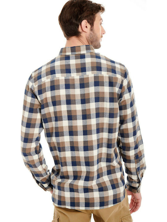 Garage Fifty5 Men's Shirt Long Sleeve Checked Beige