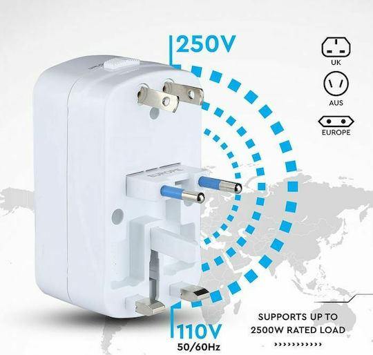 V-TAC Steckdosenadapter von Universal zu Universal mit 2 USB-Steckdosen
