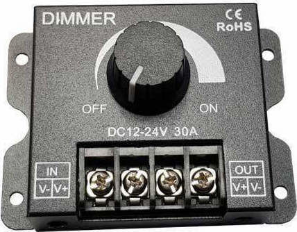 GloboStar Wall Mounted Dimmer Switch with Frame LED Strip Rotary 360W External Knob 12-24 Volt 30 Ampere 360/720 Watt