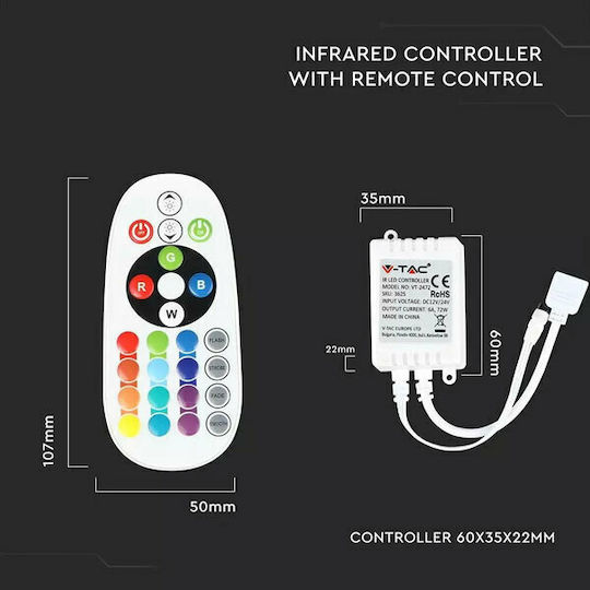 V-TAC VT-2472 Ασύρματο RGB Controller IR με Τηλεχειριστήριο 3625
