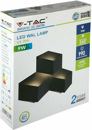 V-TAC Modern Leuchte Wand mit Integrierter LED und Warmweißes Licht Schwarz 44x33.5x7.5cm