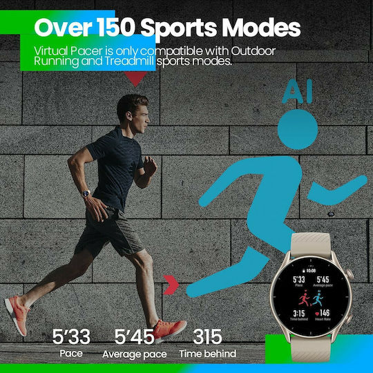 Amazfit GTR 3 Aluminium 46mm Waterproof Smartwatch with Heart Rate Monitor (Moonlight Grey)
