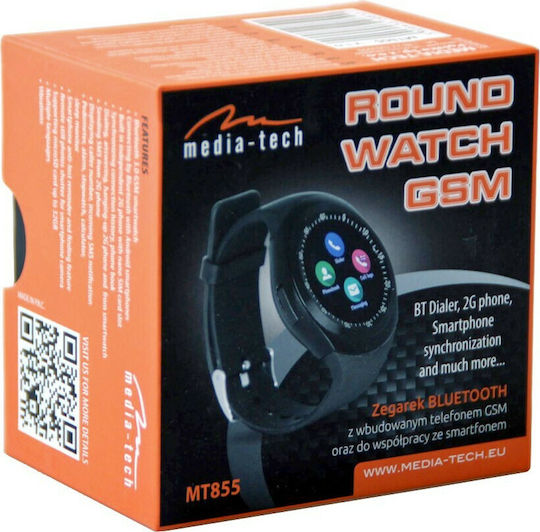 Media-Tech Round Watch GSM MT855 Stainless Steel 40mm με SIM (Μαύρο)