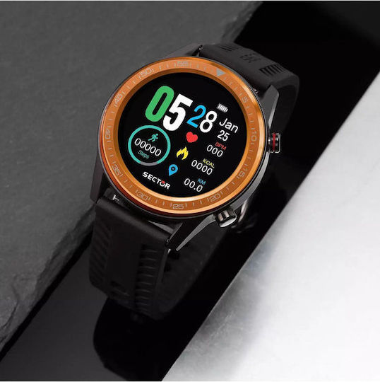 Sector S-02 46mm Smartwatch with Heart Rate Monitor (Black Silicone Strap)