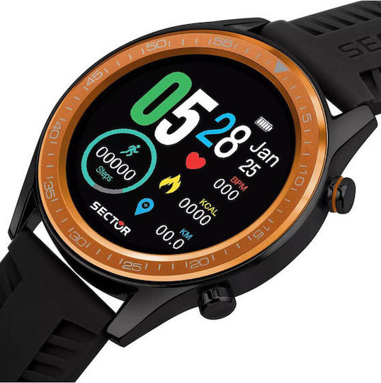 Sector S-02 46mm Smartwatch with Heart Rate Monitor (Black Silicone Strap)