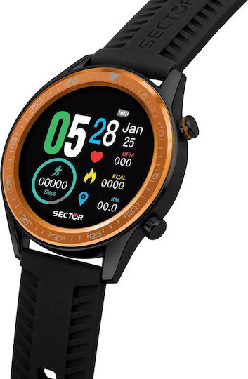 Sector S-02 46mm Smartwatch with Heart Rate Monitor (Black Silicone Strap)