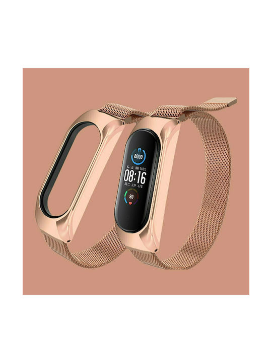 Hurtel Λουράκι Μεταλλικό Ροζ Χρυσό (Mi Smart Band 5/Mi Smart Band 6)