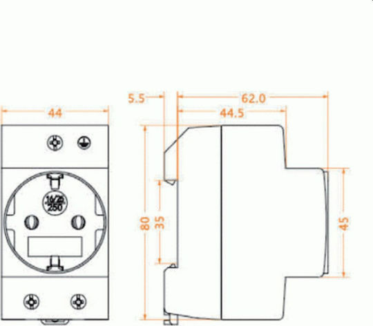 Gacia 3-Poles Socket Panel Push Button Socket Switch 250V 16A Suko