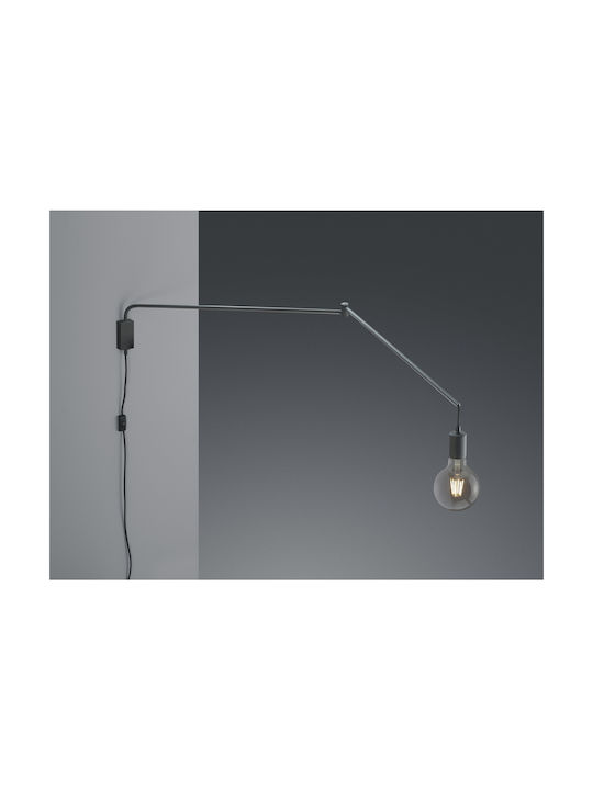 Trio Lighting Line Vintage Φωτιστικό Τοίχου Πρίζας με Ντουί E27 και Διακόπτη Μαύρο 150x5εκ.