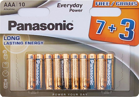 Panasonic 10 Pack Alkaline Batteries AAA Everyday Power 1.5V PANLR0310T