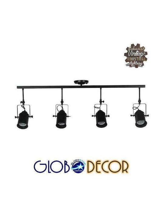 GloboStar Industrial Hollywood Spot with 4 Lights and with Socket E27 in Black Color