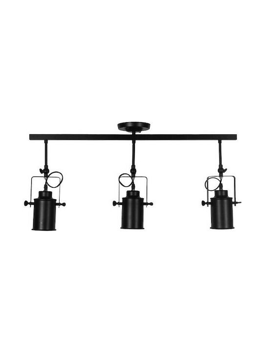 GloboStar Industrial Hollywood Triple Spot with Socket E27 in Black Color