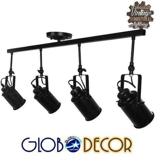 GloboStar Industrial Hollywood Σποτ με 4 Φώτα και με Ντουί E27 σε Μαύρο Χρώμα