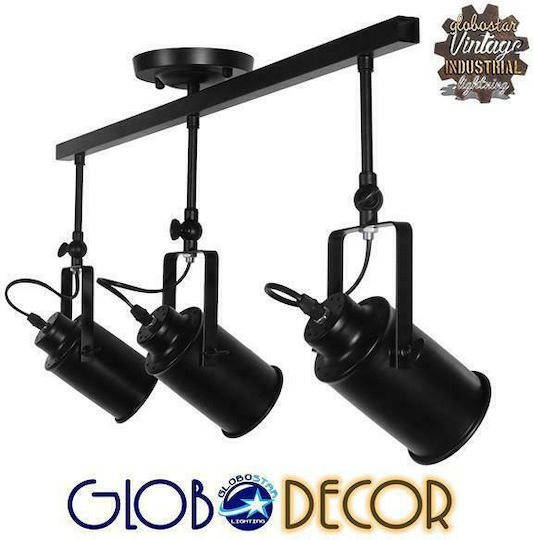 GloboStar Industrial Hollywood Dreifach Spot mit Fassung E27 in Schwarz Farbe