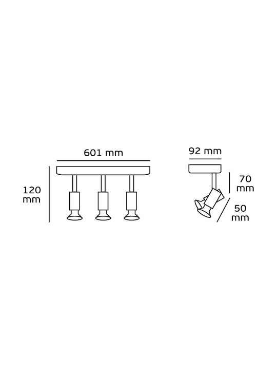 VK Lighting Τριπλό Σποτ με Ντουί GU10 σε Ασημί Χρώμα