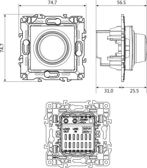 Aca Prime Χωνευτός Διακόπτης Dimmer χωρίς Πλαίσιο LED Περιστροφικός σε Ασημί Χρώμα