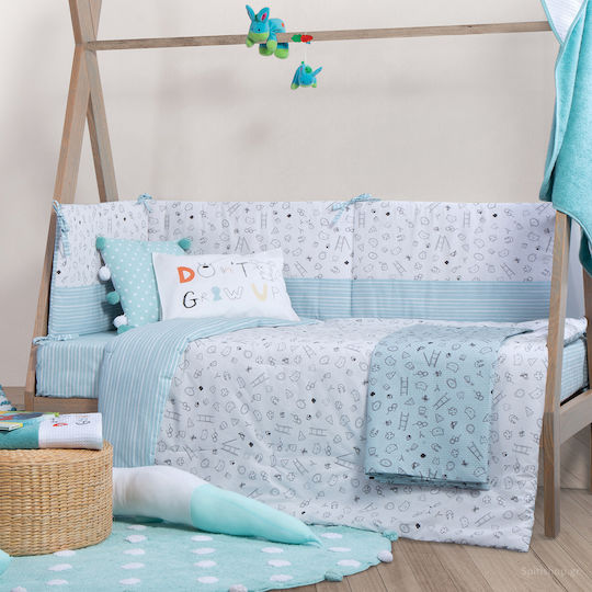 Nef-Nef Homeware Cotton Baby Quilt Don't Grow Up 110x140cm White/Aqua