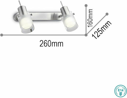 Ideal Lux Elis Ap2 Doppel Spot mit Fassung E14 in Silber Farbe