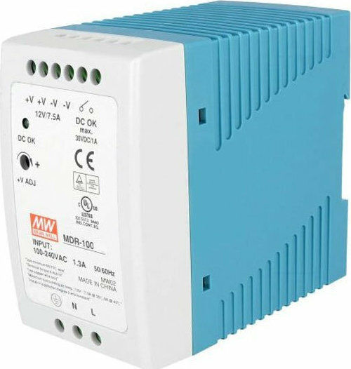 Mean Well Τροφοδοτικό Ράγας MDR100-12 με Έξοδο 12V και Ισχύ 100W 7.5A