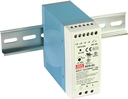 Mean Well MDR60-12 DIN Rail Power Supply 5A/12V/60W