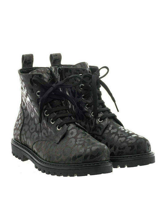 Ricco Mondo 1838 Kids Leather Anatomic Military Boots with Lace Gray