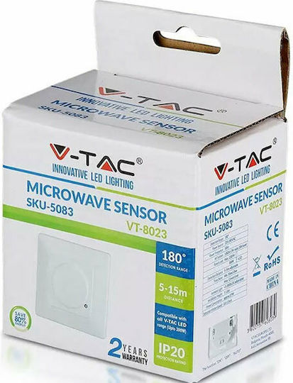 V-TAC VT-8023 Ενσύρματος Αισθητήρας Κίνησης Μικροκυμάτων 180° Εμβέλειας 15m
