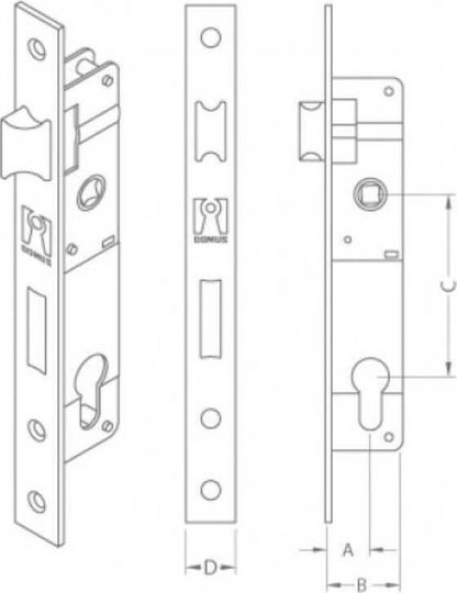 Domus Recessed Lock Front door with Cylinder and Center 54mm Silver Left
