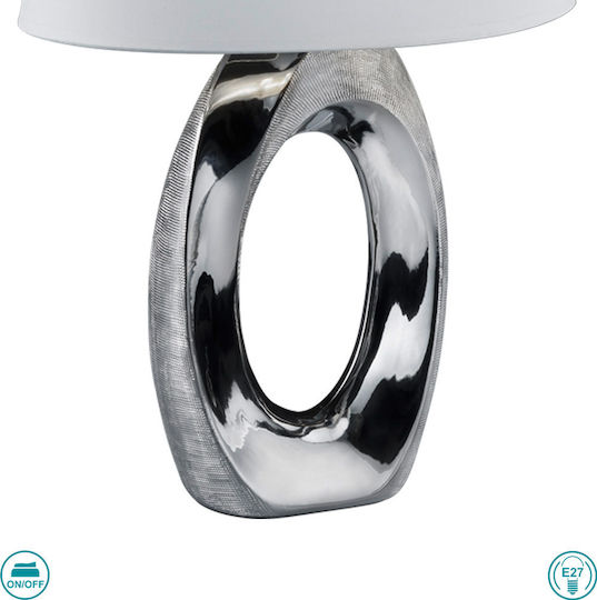 Trio Lighting Taba Ceramic Table Lamp for Socket E27 with White Shade and Silver Base