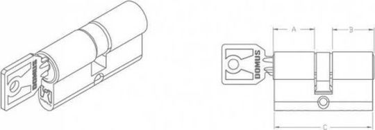 Domus Lock Cylinder Security Alfa 90mm (30-60) with 5 Keys Silver