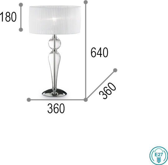 Ideal Lux Glass Table Lamp for Socket E27 with White Shade and Transparent Base