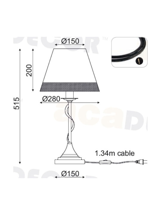 Aca Metal Lampă de masă pentru Soclu E14 cu Umbrelă Bej și Bază Neagră