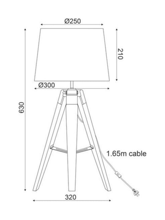Aca Mousse Wood Table Lamp for Socket E27 with White Shade and Base