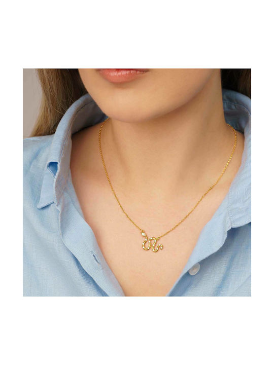 Excite-Fashion Necklace with design Snake from Gold Plated Silver with Zircon