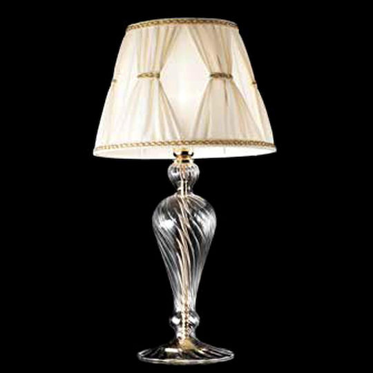 Ondaluce Glass Vintage Table Lamp for Socket E14 with Beige Shade and Gold Base