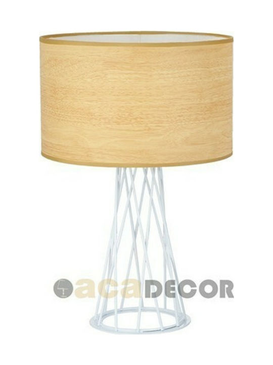 Aca Metal Table Lamp for Socket E27 with Beige Shade and White Base