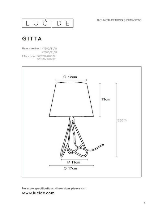 Lucide Lightning Gitta Metal Table Lamp for Socket E14 with Black Shade and Silver Base