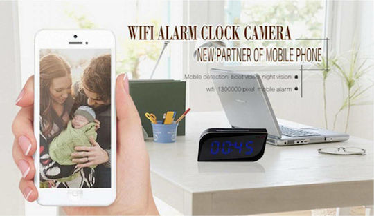 Hidden Camera WiFi Clock 720P with Memory Card Slot and Motion Detector
