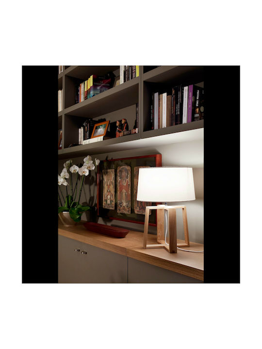 Faro Barcelona Wood Table Lamp for Socket E27 with White Shade and Beige Base