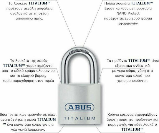 Abus Titalium 54ΤΙ/30Β Steel Padlock Brass with Key 30mm Silver 1pcs