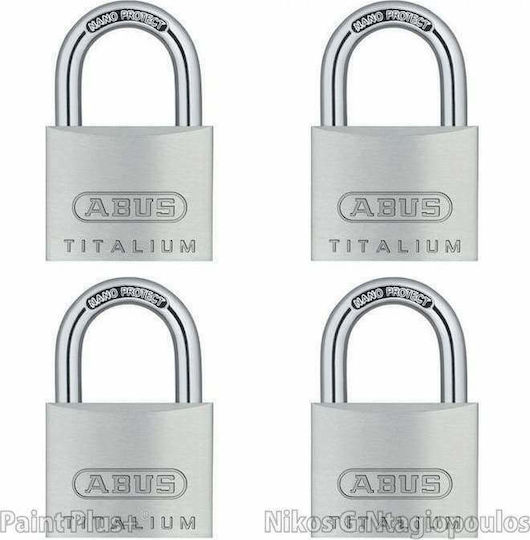 Abus Titalium 64ΤΙ Aluminum Padlock Brass with Key 40mm Silver 4pcs
