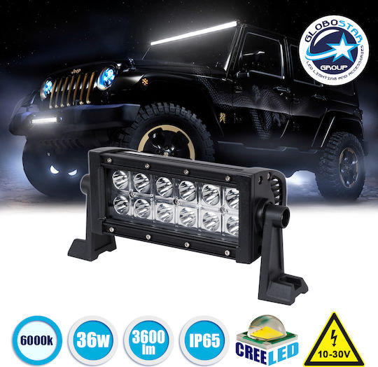 GloboStar PRO Series Waterproof Headlights Car in Bar Shape LED Universal 10 - 30V 36W 22cm with White Lighting 1pcs