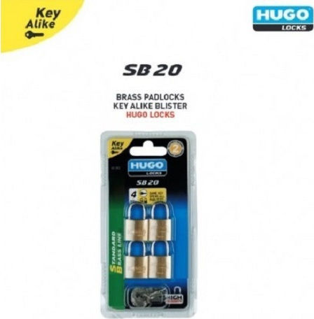 Hugo Locks SB20 Stahl Vorhängeschloss Messing mit Schlüssel Messing 20mm 4Stück