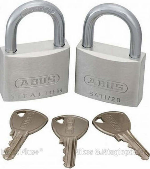 Abus Titalium 64ΤΙ Aluminum Padlock Brass with Key 20mm 2pcs